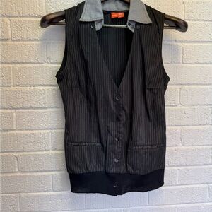 Boss Black and Gray Striped Vest Vintage Small